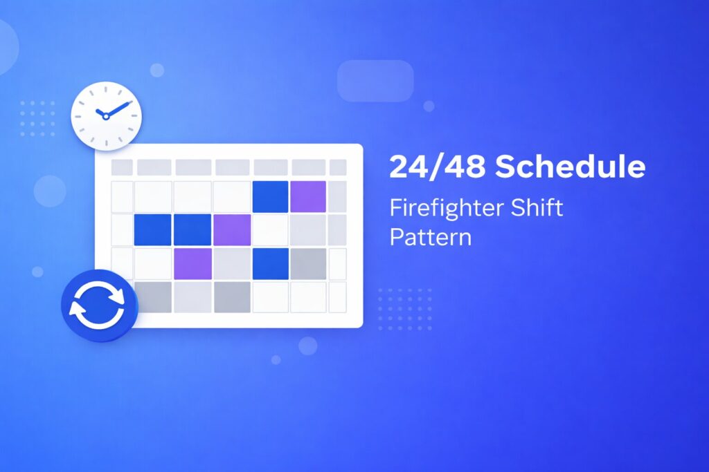24/48 firefighter schedule calendar showing the 3-day rotation with 24 hours on duty and 48 hours off